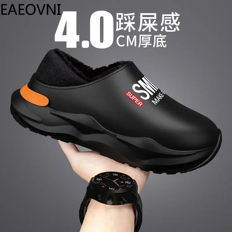 Winter Slippers for Men Anti-wear Thick Bottom Men's Slipper Personality Man Water Proof Shoe Simple Shoes Anti-slip EAEOVNI New