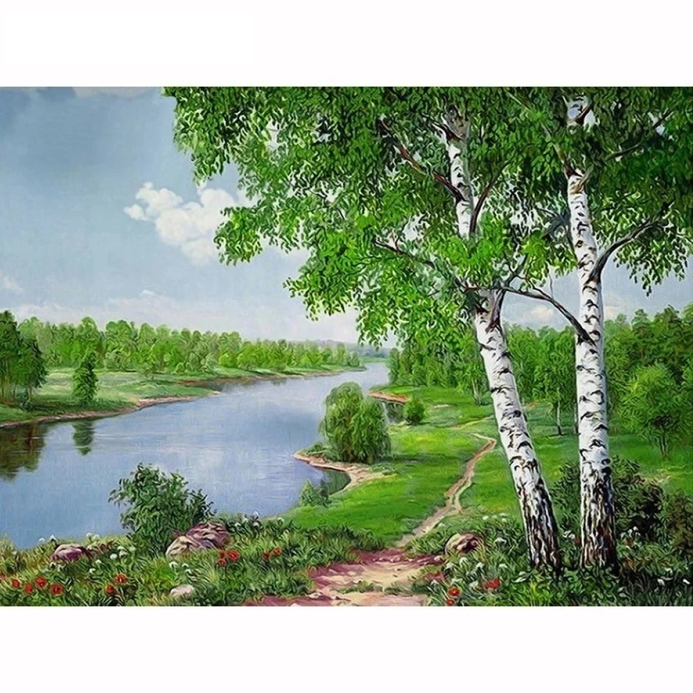 

5D DIY Diamond Painting Riverside trees Full Square/Round Rhinestone Hobby Crafts Mosaic Handmade Gifts Cross Stitch Home Decor