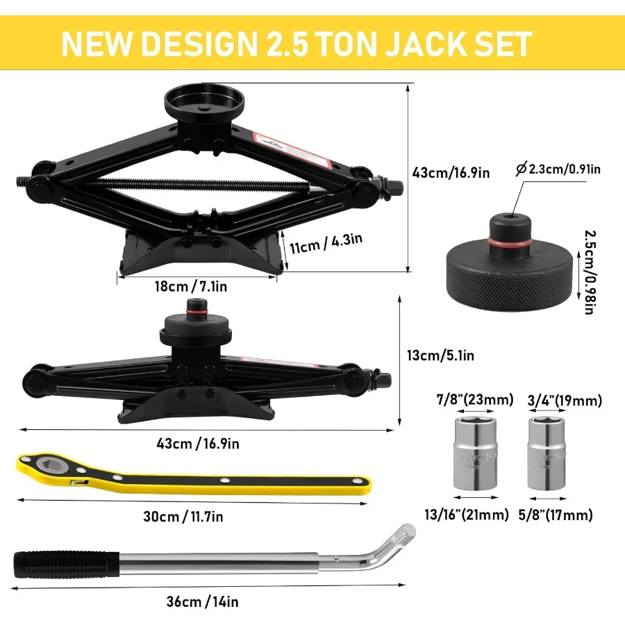 Car Jack Kit 3.0 Ton 6614 lbs Universal Scissor Jack for Car with Rubber Jack Pad Portable Tire Jack Changing kit with Lug Wren