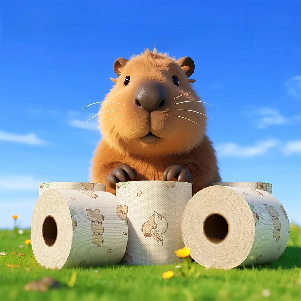 

Симпатичная туалетная бумага с принтом капибары, креативные салфетки из натуральной бамбуковой целлюлозы, четырехслойная рулонная бумага без сердечника, 100 листов