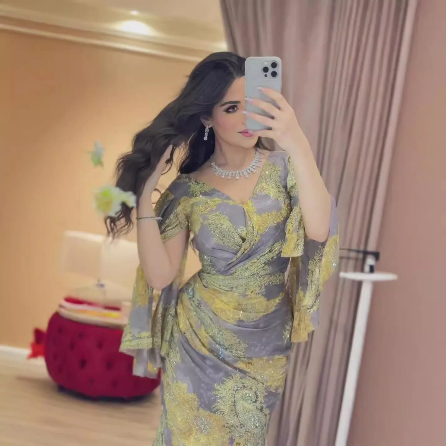 2024 春夏レディースセクシーなシフォンプリント眩しいボールイブニングドレス