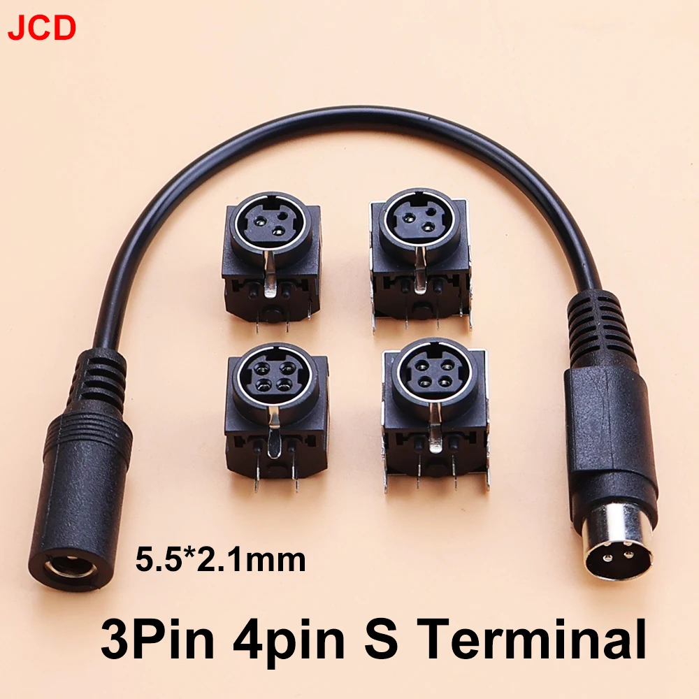 3Pin 4Pin Power DIN Plug Socket S Terminal Connector DC 5.5*2.1mm Power Supply Adapter Cable For Barcode Printer DVD LCD TV PC