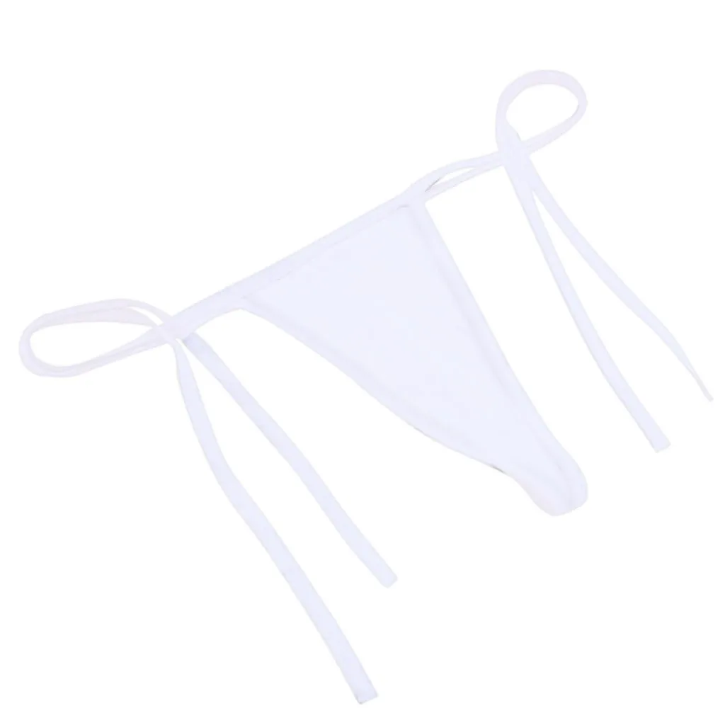 Spodnie od Bikini damskie solidne stroje kąpielowe stringi majtki regulowane wiozane na boku majtki kąpielowe wysoki stan seksowne kąpielówki jeden rozmiar