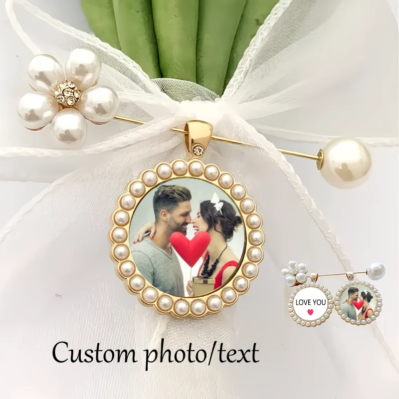 Custom Wedding Bouquet Memorial Photo Pendant Bride/Groom Custom Photo Memorial Brooch Groom Custom Photo Memorial Pin