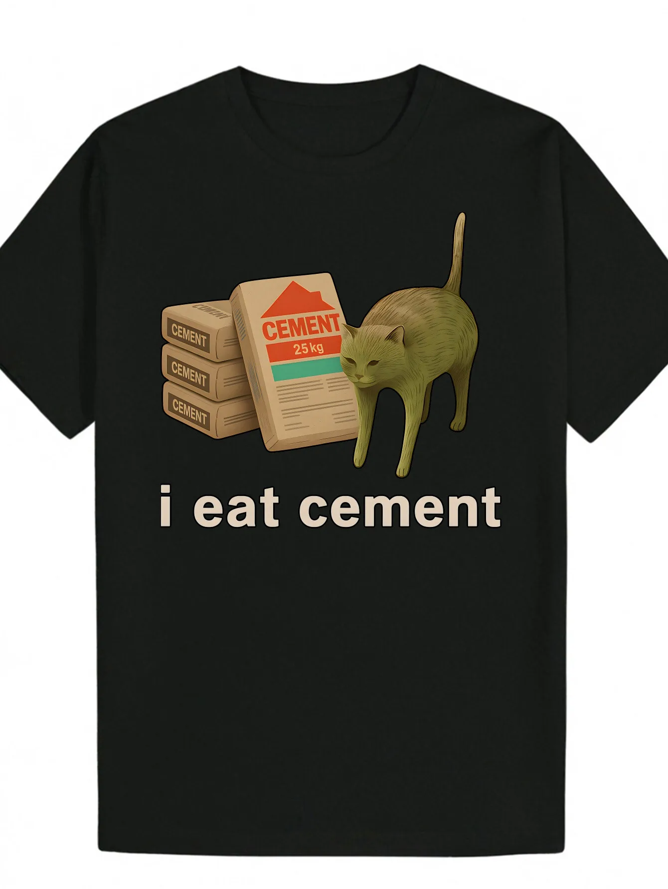 

Men's Funny Construction Cat Cement Bag T-Shirt