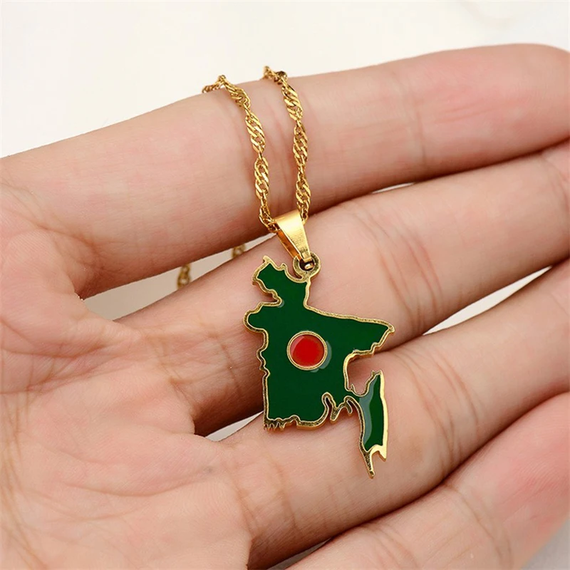 Fashion Bangladesh Map Flag Pendant Necklace Stainless Steel Men Women Country Maps Jewelry Gift