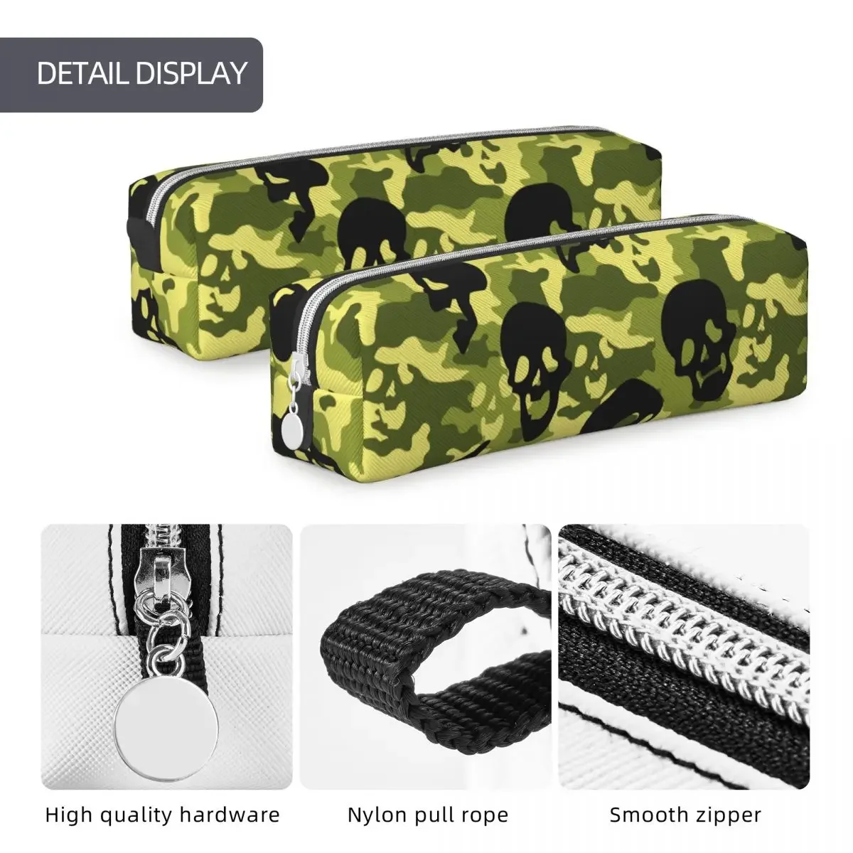 Trousse à crayons Skull CamSolomon Bergame, porte-stylo camouflage vert, sac pour enfants, grande capacité, étuis à crayons pour étudiants, cadeau scolaire amusant