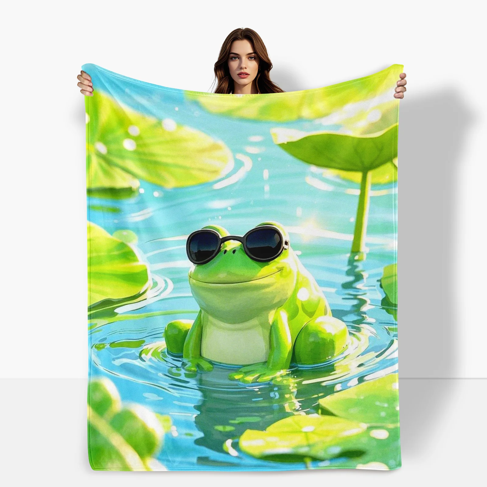 Cool Frog Sunglasses Green Lily Pond Blanket For Whimsical Nature Themes And Playful Outdoor Vibes In Home Decor