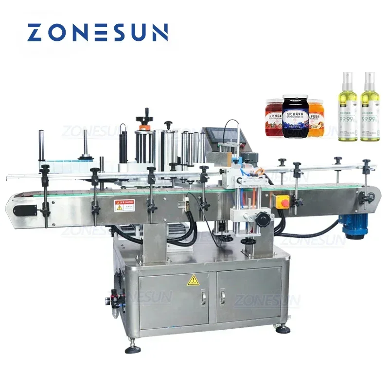 ZONESUN ZS-TB260 Vertical Type Automatic Labeling Machine For Beverage Glass Round Bottle Can Jar Positioning Label Applicator