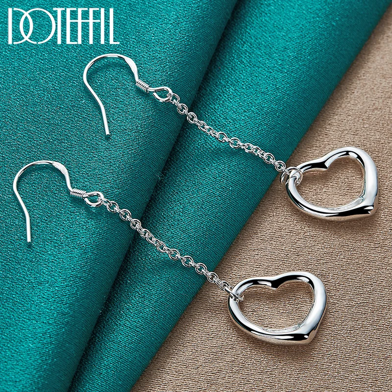 

DOTEFFIL 925 Sterling Silver Heart Long Drop Earrings For Woman Wedding Engagement Fashion Party Charm Jewelry