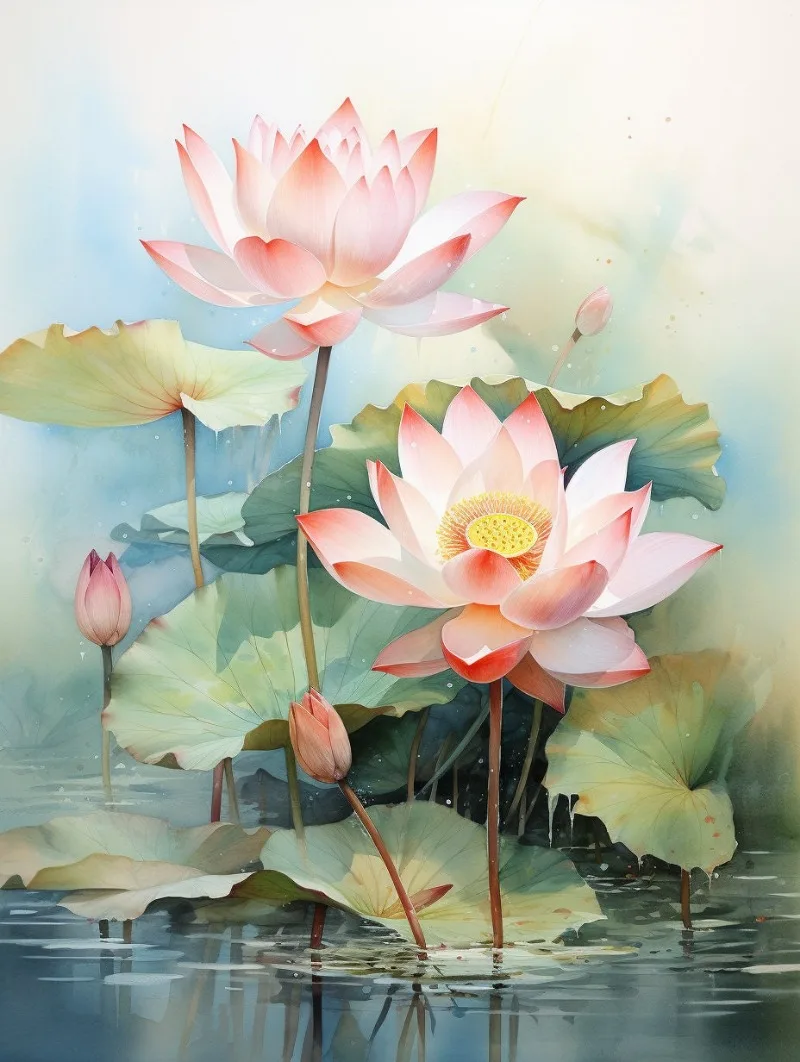 2027Wind Wunderschönes Lotus-Aquarell-Kunstwerk Poster Drucke Leinwandgemälde neu