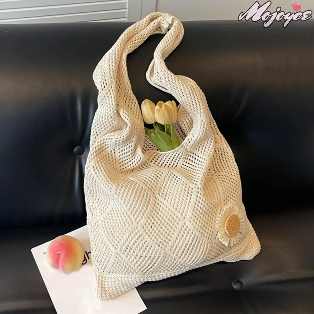 

Crochet Tote Bag Flower Mesh Beach Bag Hollow Knitted Shoulder Bag Vacation Boho Tote Bag for Women Travel Vacation