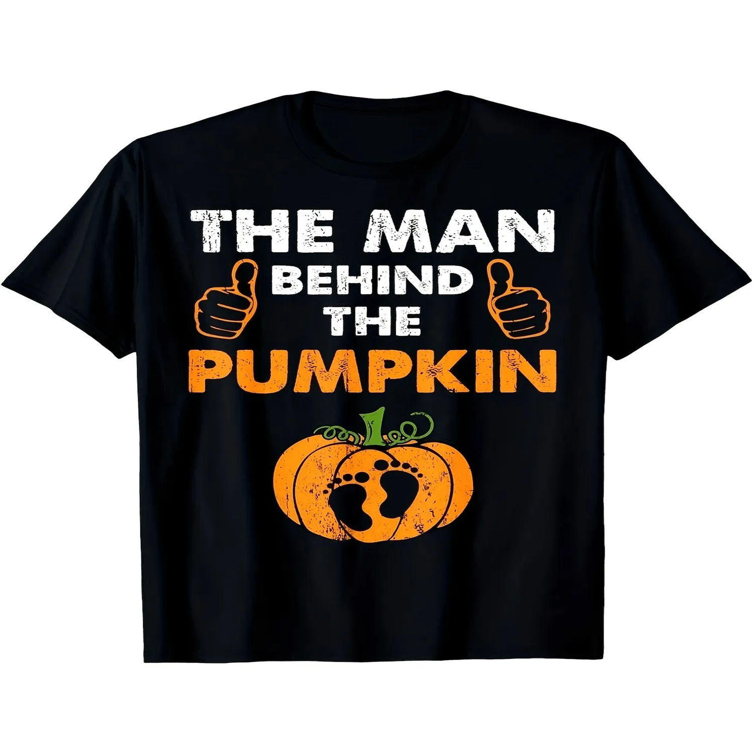Men'S Humorous Halloween-Themed Pregnancy Baby Shower T-Shirt, Featuring a Pumpkin Standing Behind The Man, with a Black Short-Sleeve Design This Casual Sports T-Shirt Is Suitable for Both Men A Retro Graphic Shirt, Holiday Tshirt