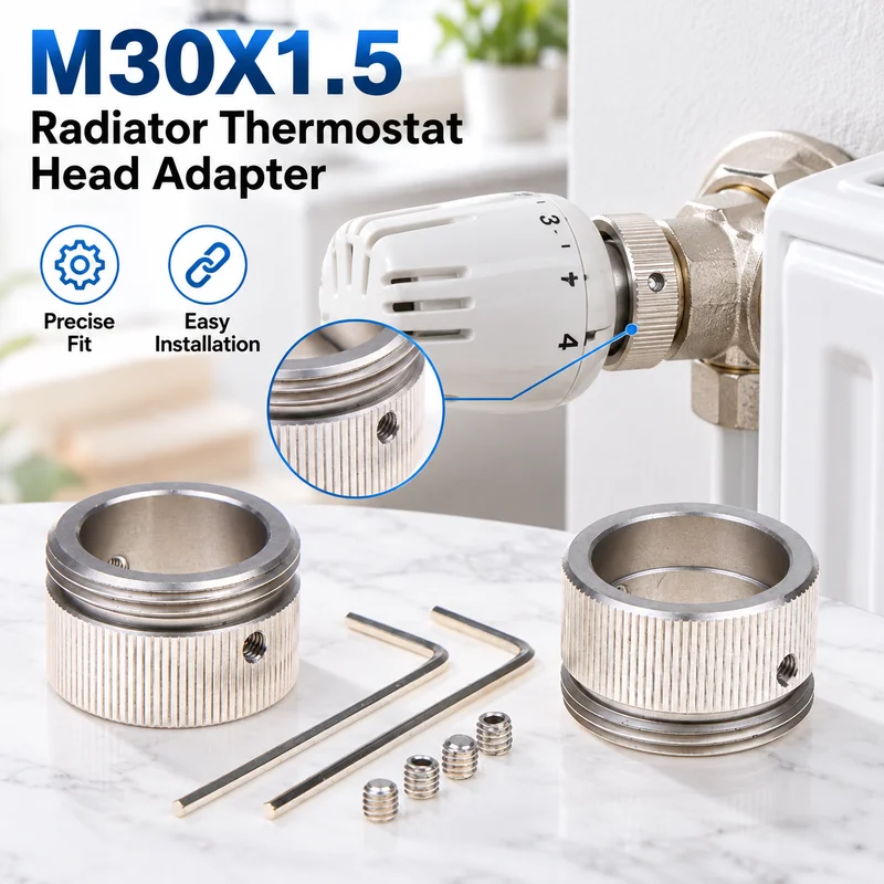 Adjustable Radiator Thermostat Valve Head 1/2 Sets with Fixing Strips M30 X 1.5 Adapter for Home Heating Repair