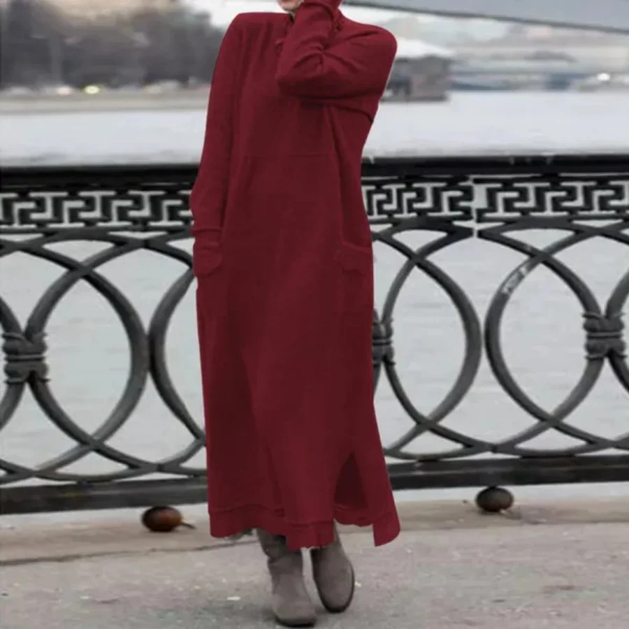 Moda damska plus size jesień i zima, elegancka, luźna sukienka, dzianinowa sukienka z koronką, długa sukienka, ocieplany sweter, sukienki codzienne.