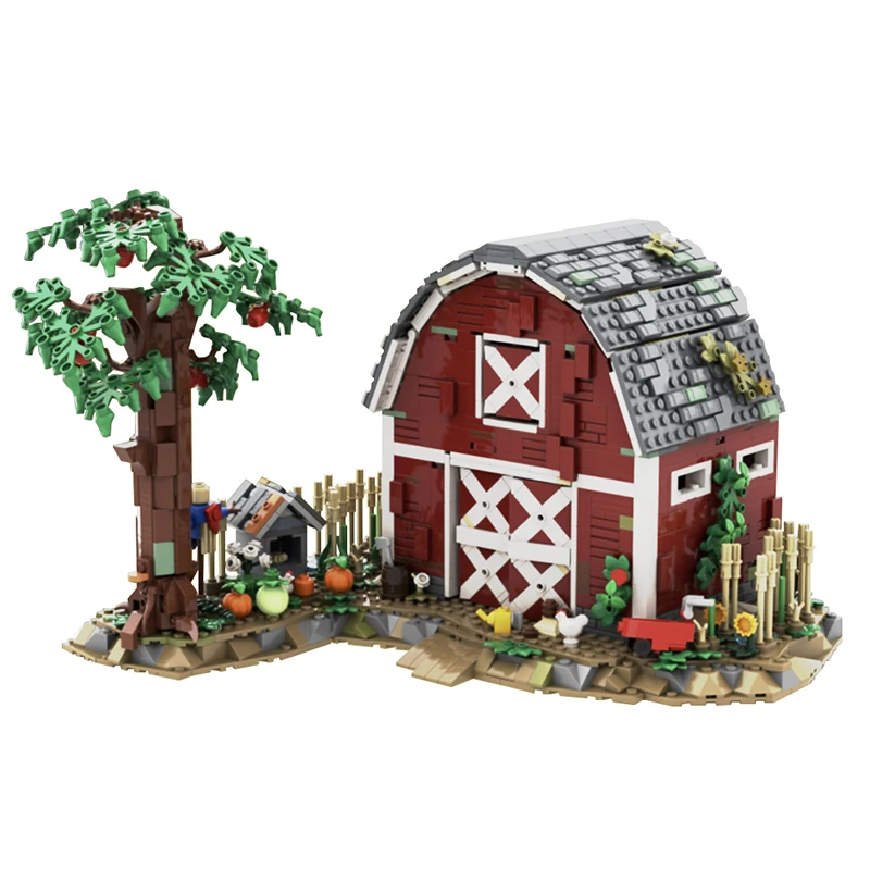 Red Barn Farm Cabin Building Block, arquitetura MOC, montagem casa modelo, aldeia tijolo brinquedo, feriado presente, 1733pcs