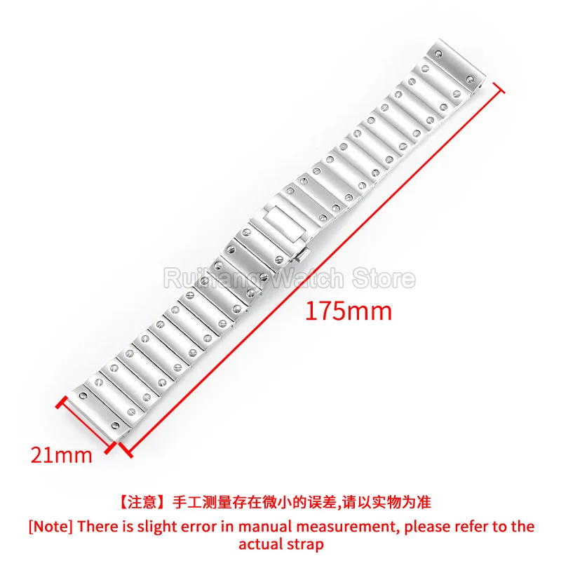 21mm Solid Stainless Steel Watchband Sweatproof Polished Side Edge Special Interface for Cartier Santos WSSA0010/29/61/63/65