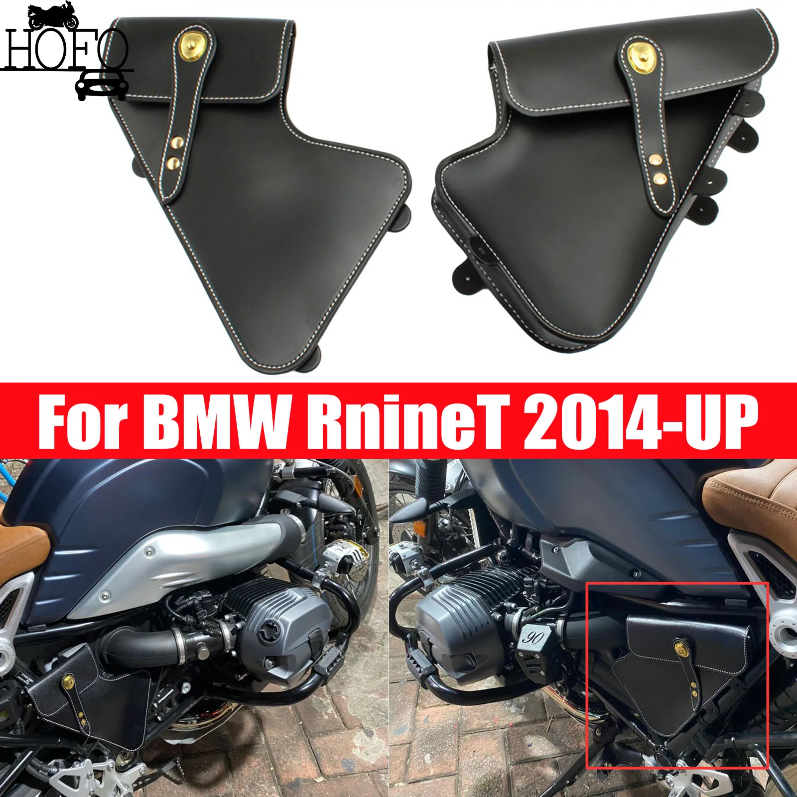 

For BMW R Nine T 2014-2021 Motorcycle PU Leather Frame Holder Side Bags Packet Bumper Repair Crash Bar