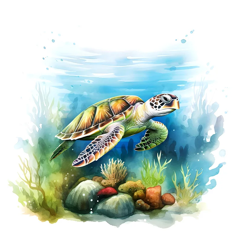 Sea Turtles Watercolor Sticker, Water-proof & UV-resistant Decal, Used for Wall, Bathroom, Cabinet, Door,Toilet Lid, Car, QT24