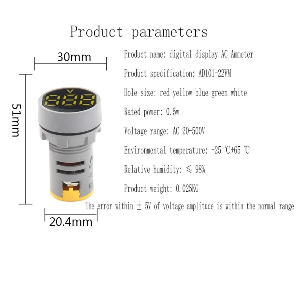 1 pz AD101-22VM Round Crystal Film voltmetro digitale indicatore luminoso di segnalazione LED Highlight apertura 22mm AD16-22DSV