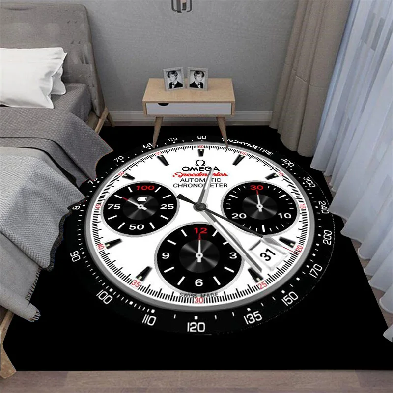 Creative Swiss Watch Style Carpet O-OMEGA Dial and Crown Pointer Living Room Bedroom Sofa Decoration Floor Mat Rugs