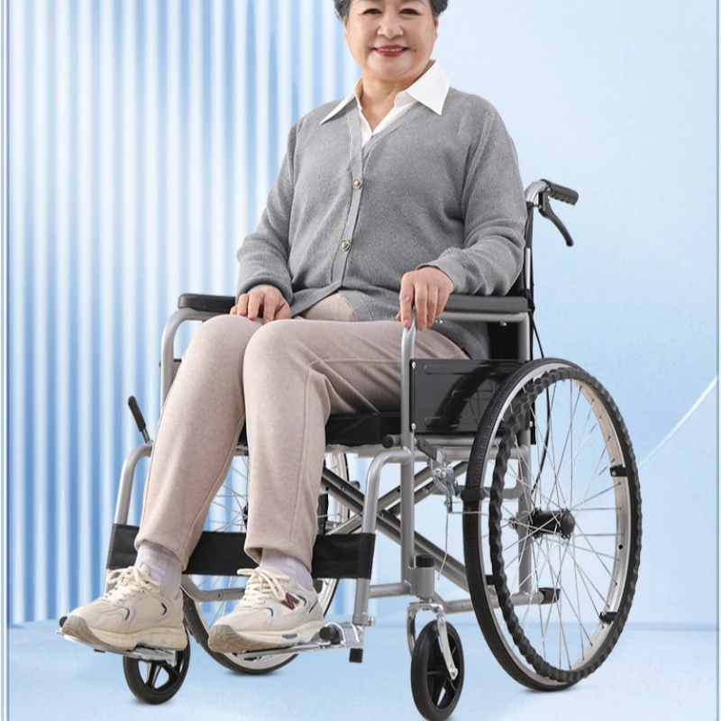 Fauteuil roulant léger avec commode, dossier haut, cadre en acier, frein à quatre roues, chaise Portable sûre pour la mobilité des personnes âgées