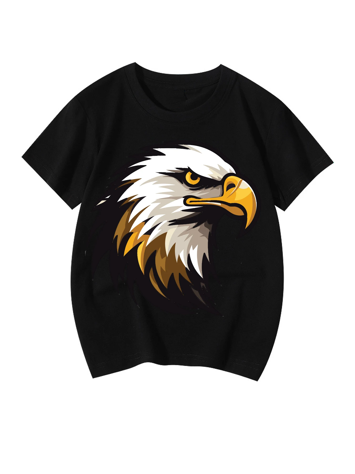 Vibrant Eagle Print Short Sleeve Summer Tee - Boy's Crew Neck T-shirt
