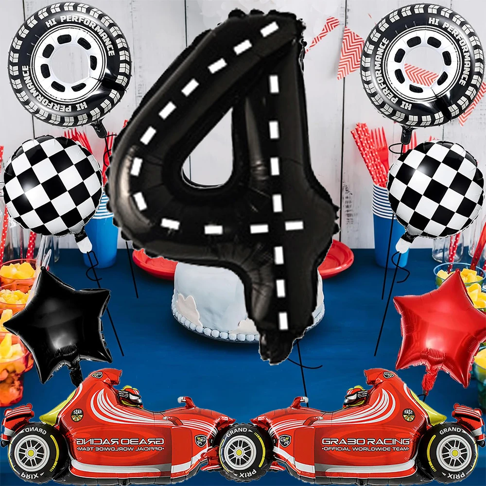 Rennwagen Geburtstags-Dekorations-Set 40 Zoll Rennstrecken-Zahlenballons 1-9 Rennwagen Geburtstag F1 Party Deko Zubehör
