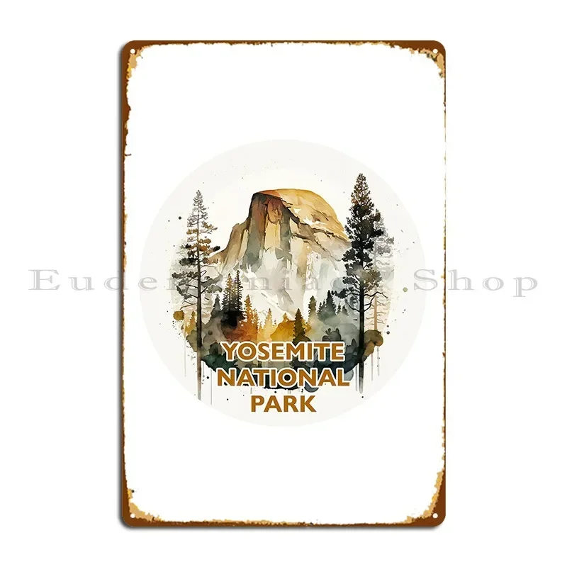 Yosemite National Park Boho Watercolor Circle Metal Sign Painting Party Funny Create Cinema Tin Sign Poster