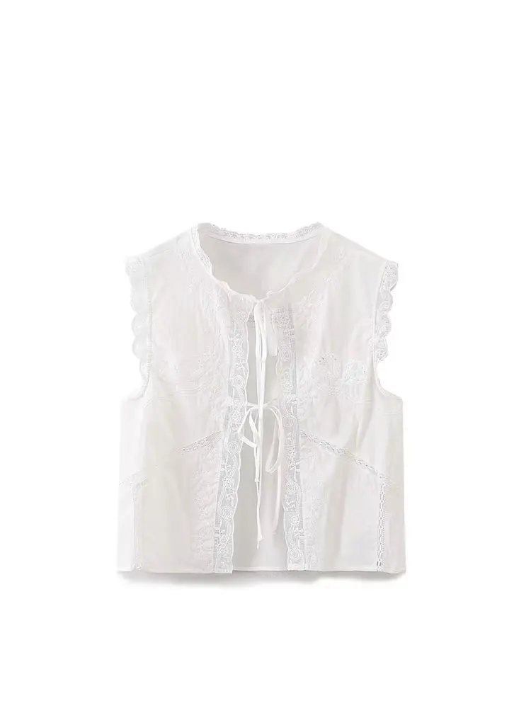 HH Frauen Sommer Neue Mode Chic Bogen Verziert Pendeln Hemd Crew Neck Lace Up Weibliche Ärmelloses Top Straße Shirts