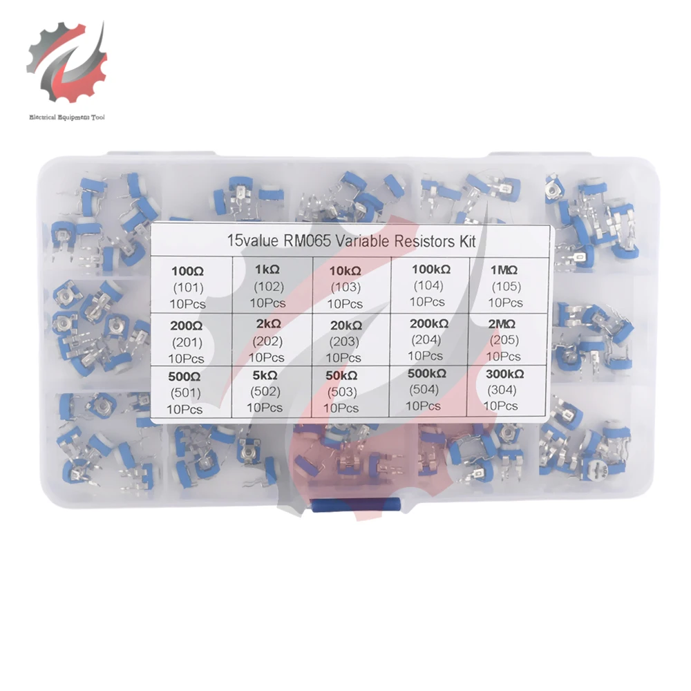 150PCS Potentiometer 15 Values Variable Resistor Kit Blue and White 100Ω 1KΩ 10KΩ 100KΩ 1MΩ 2MΩ 300KΩ 500KΩ Potentiometer