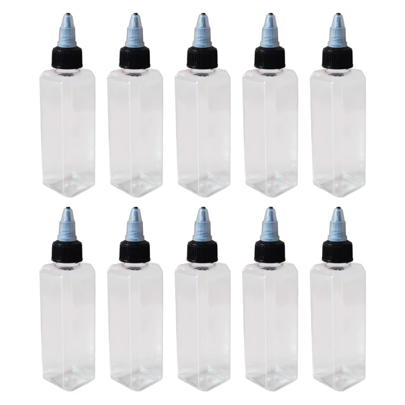 

Pack of 10 100ml Square Sauce Bottles Convenient Oil Dispenser Bottle Plastic Squeeze Bottles with Pointed Mouth Lid