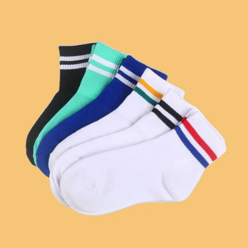 5/10 Pairs Autumn and Winter Solid Color Two-Bar Middle-Tube Socks Couple Sports Leisure Breathable 2024 New Socks Cotton Socks