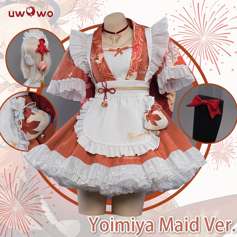 IN STOCK UWOWO Yoimiya Cosplay Maid Costume S-3XL Genshin Impact Fanart Cosplay Yoimiya Cosplay Yoimiya Maid Dress Halloween Cos