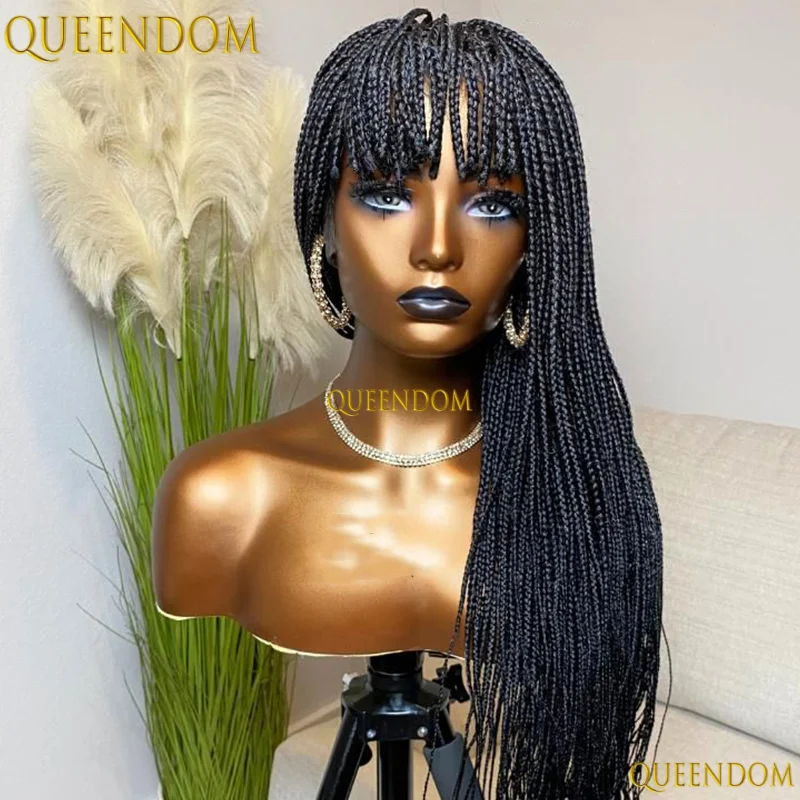 

32" Synthetic Wig With Bangs Cornrow Box Braids Wig Lace Front Wigs for Women