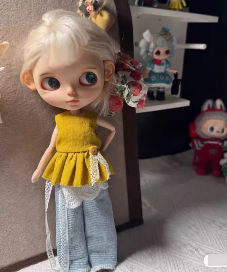 

3pcs leisure style Blythe/landoudou Linen top, jeans, fart curtain(Fit for Lulu,ymy24,Ob22,24,26,zone, Jenny)