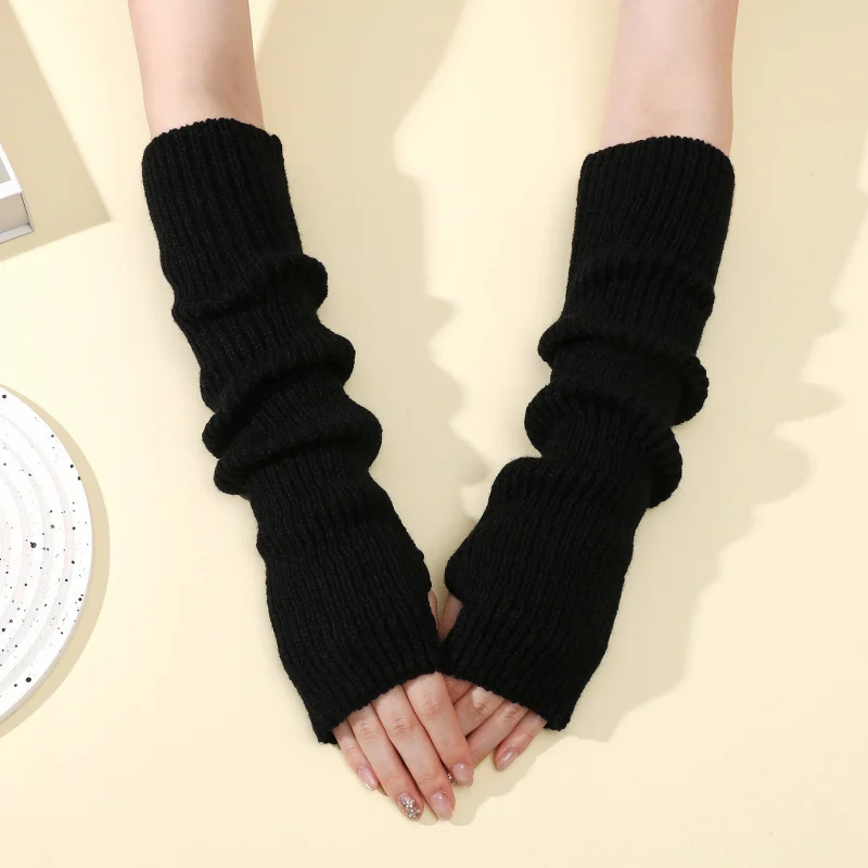 Wholesale 5pcs Set Y2K Knit Long Fingerless Gloves Women Winter Warm Arm Sleeves Fashion Arm Covers Elastic Cuff Outdoor Hiking