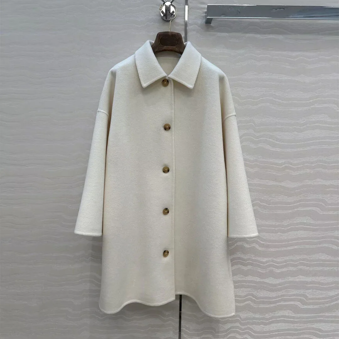 

2025 New Winter Warm Wool Cashmere Double-sided Woolen Straight Long Coat Women Lapel Long Sleeve Single Breasted Elegant Jacket