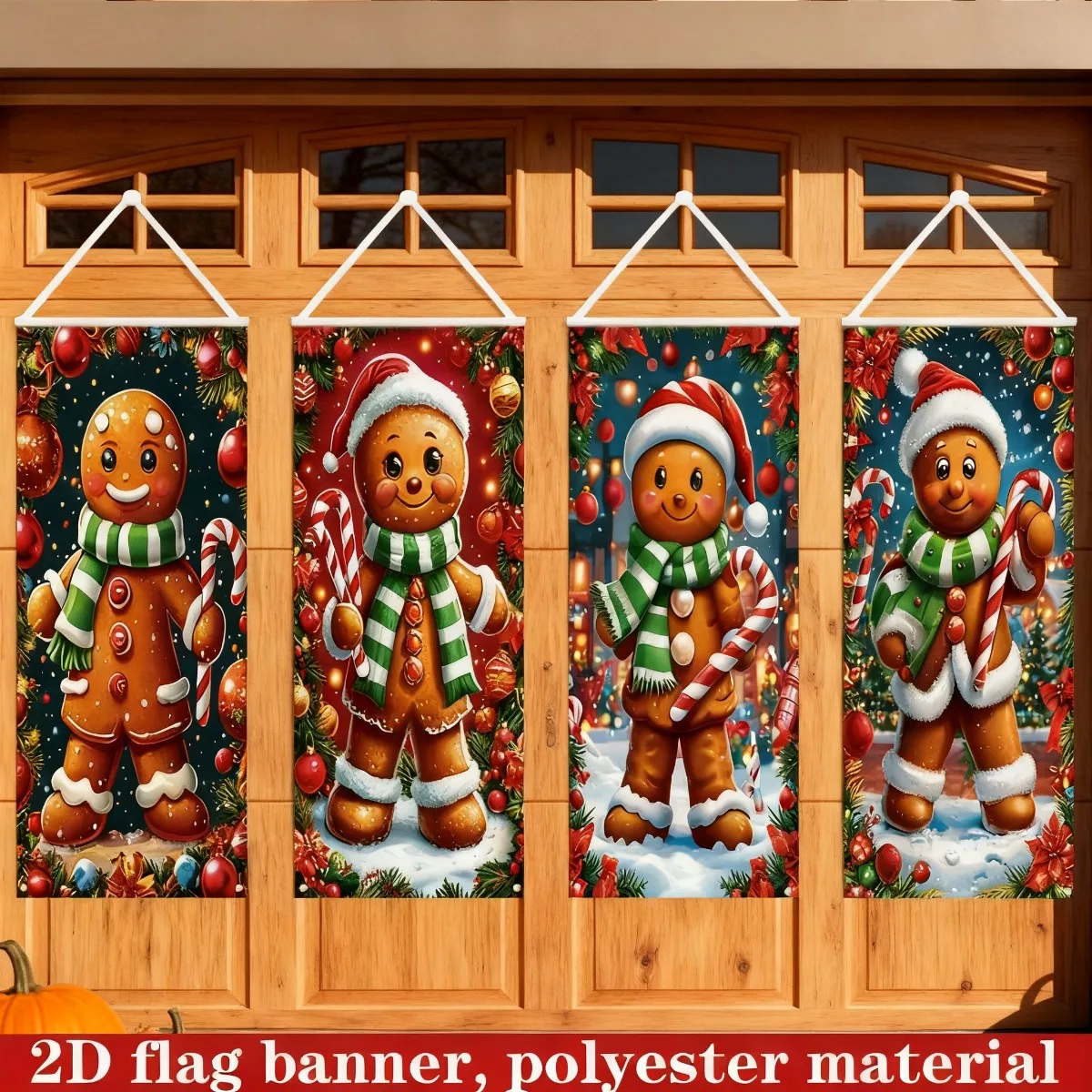 

2D FLAT 4pcs Festive Gingerbread For Man Christmas Party Packs Banner Set - 16x39 Inch Polyester Door Hanging Door Decor