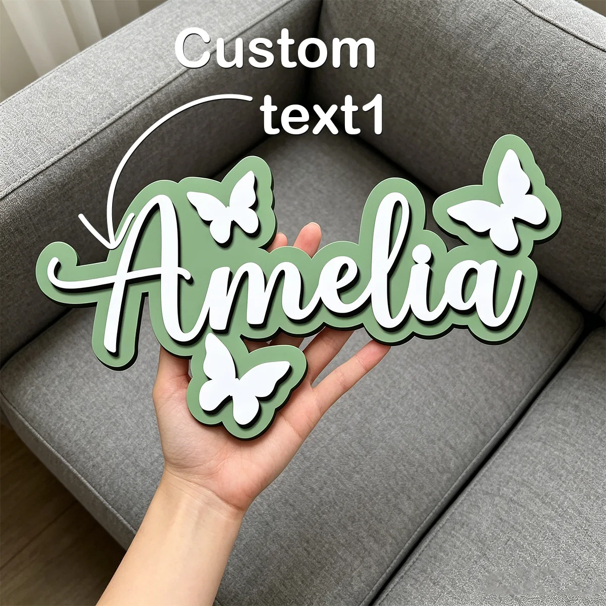 1pc Custom Butterfly Wooden Name Sign Personalized Cursive Custom Text Wall Hanging Home Decor Souvenir Gift