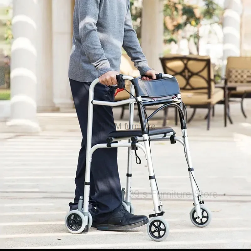 Walking Aid for The Elderly with Wheel and Seat Disabled Elderly People Walker Trolley with Handbrake Walking Armrest Frame S