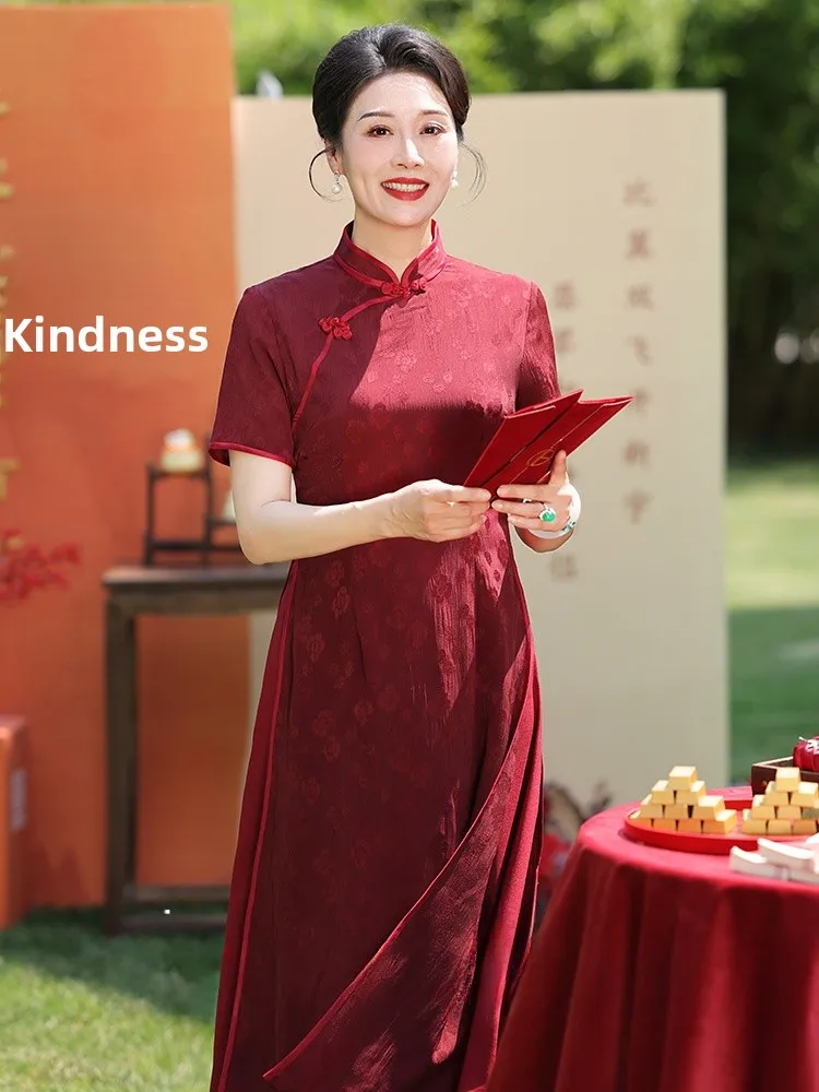 

Свадебное платье для молодой мамы в китайском стиле, больших размеров, с высоким разрезом, коротким рукавом, в ретро-дизайне, для свадебного банкета