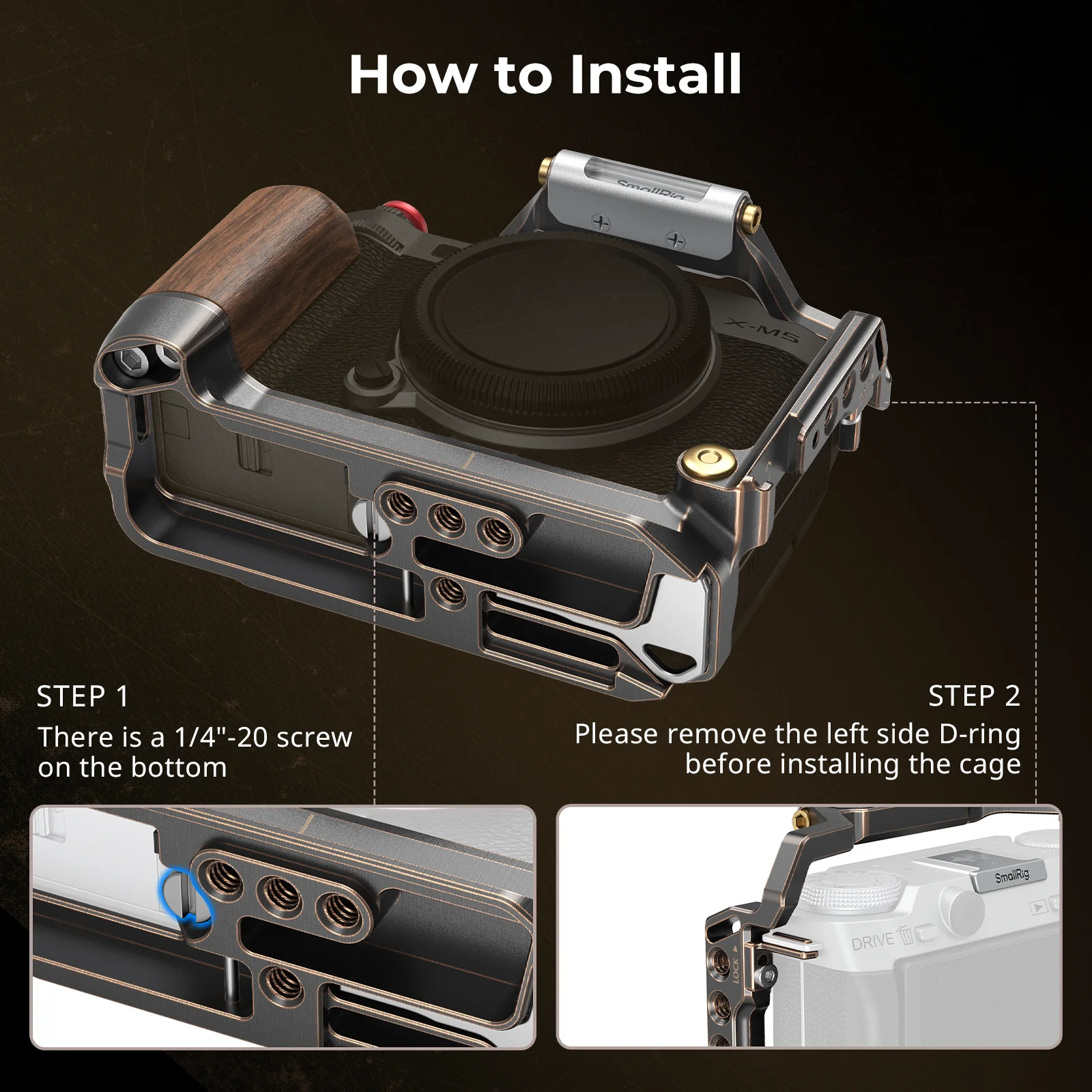Klatka do aparatu SmallRig X-M5 „Retro” do FUJIFILM X-M5 z drewnianym uchwytem Przycisk zwalniający migawkę Osłona gorącej stopki Szyba przednia -4892 — zdjęcie 4