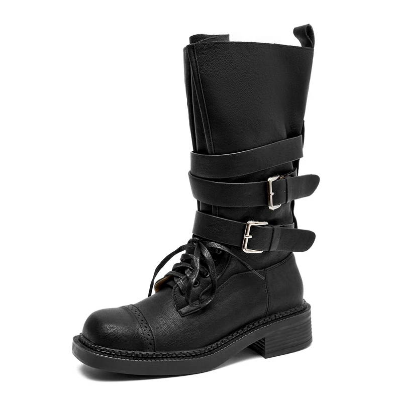 AIYUQI Western Cowboy Boots Women's 2025 New High Tube Motorcycle Boots Women's Block Heel Fashion Rider Boots Women