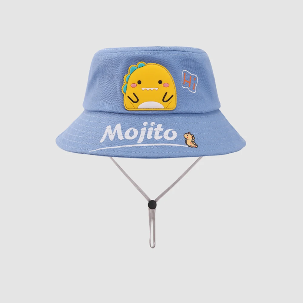 Children's Caps Spring New Leather Label Dinosaur Cartoon Bucket Hats Kid's Leisure Sunshade Cute Fisherman Hat