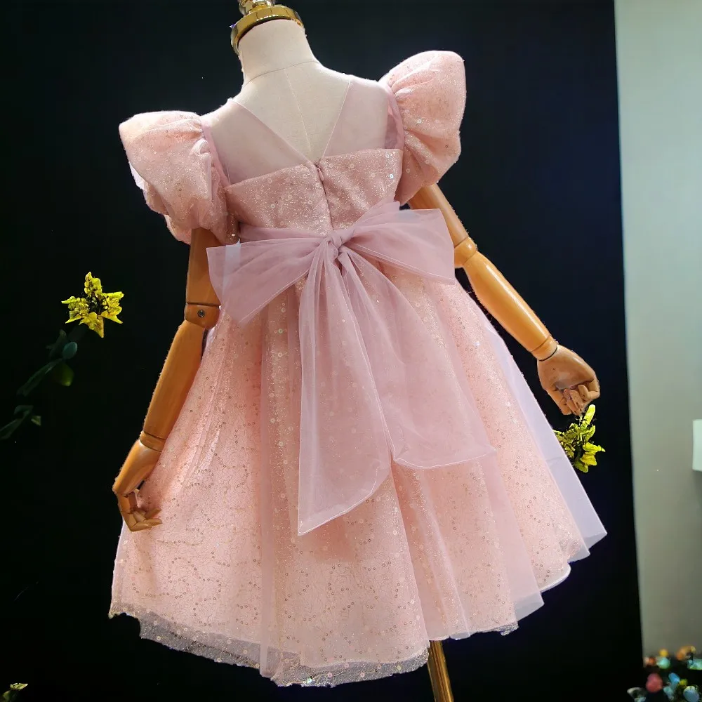 Summer Baby Girls Pink Dresses Kids Party Outfits Wedding Short Sleeve Prom Dresses Kids Princess Costumes 4 6 7 8 9 11 12 Years