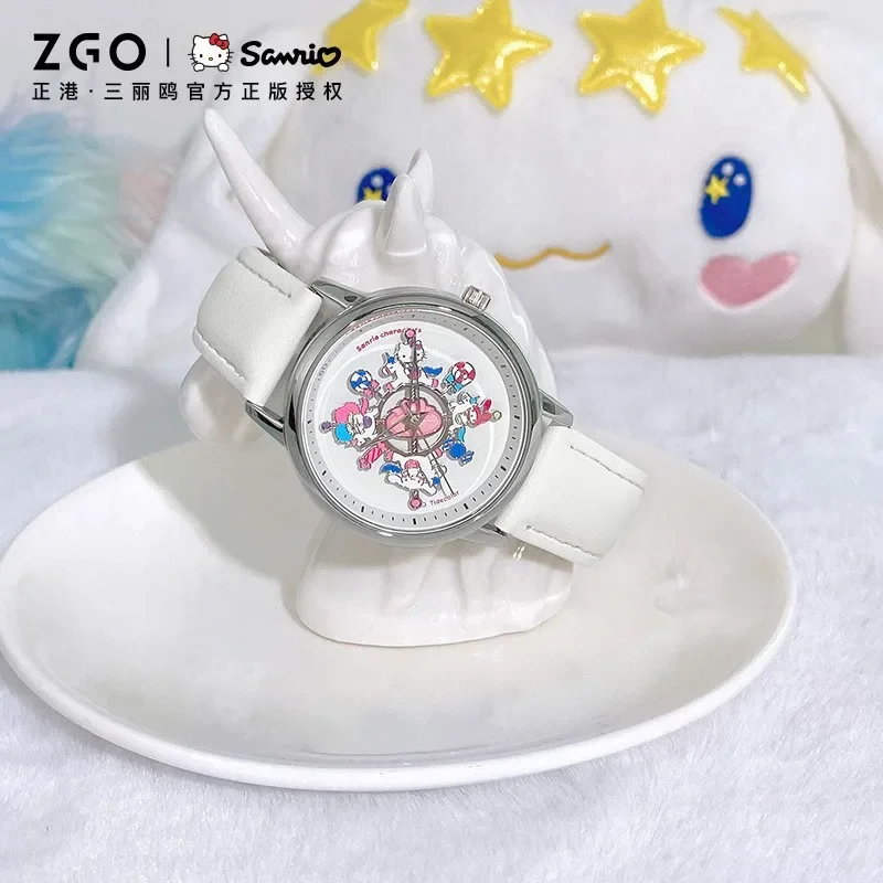 Kawaii Genuine Luxury Watch for Women Anime Figure Hello Kitty Carousel Quartz Watch Waterproof Women Watches Kawaii Reloj Gifts