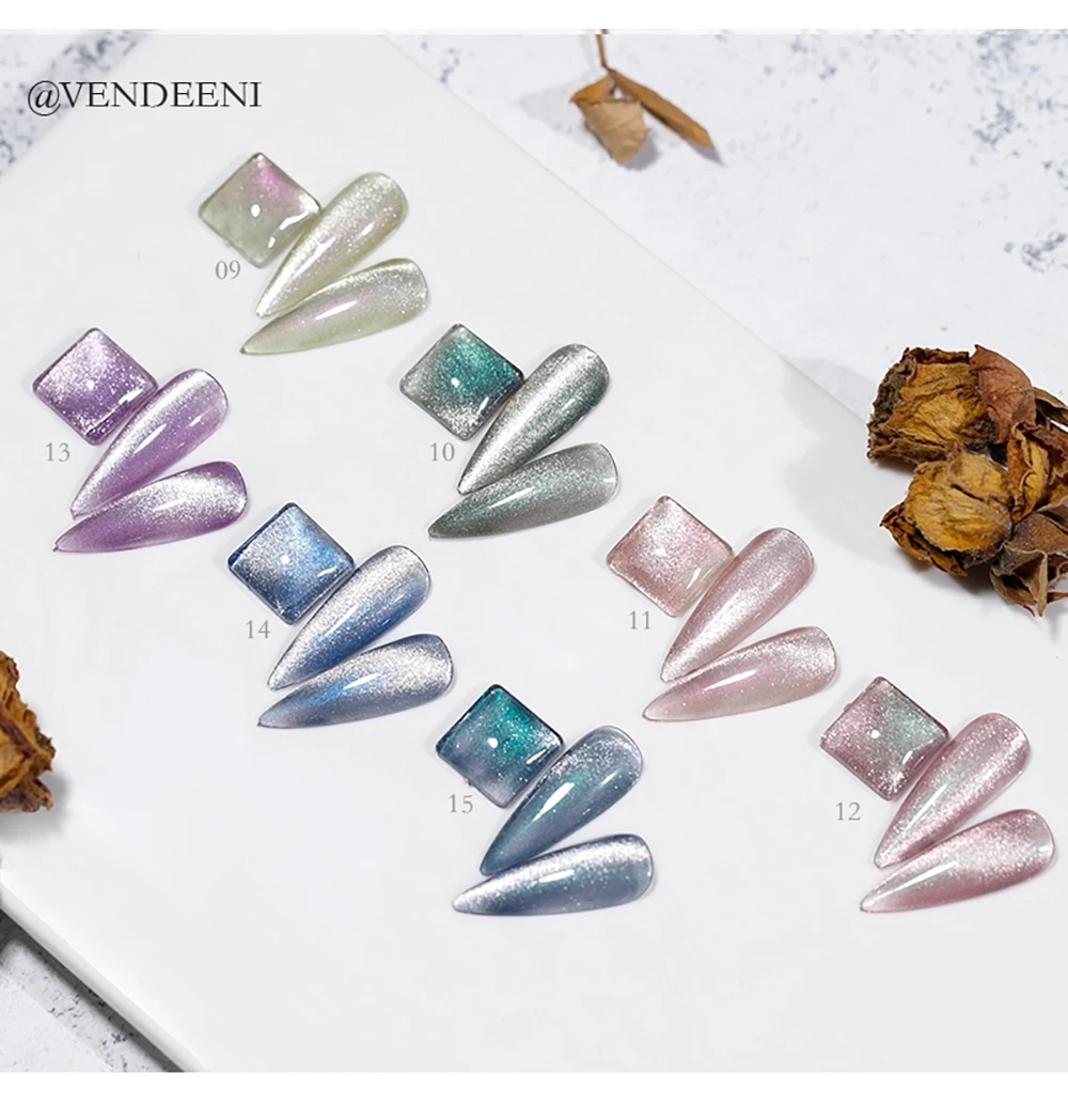 Vendeeni 15 Farben/Set Aurora Kristall Katzenaugen Gel Nagellack Glänzender Laser Nagelkunst Gel Lack Magnetischer UV Soak-Off Gel Nagellack – Detail 20
