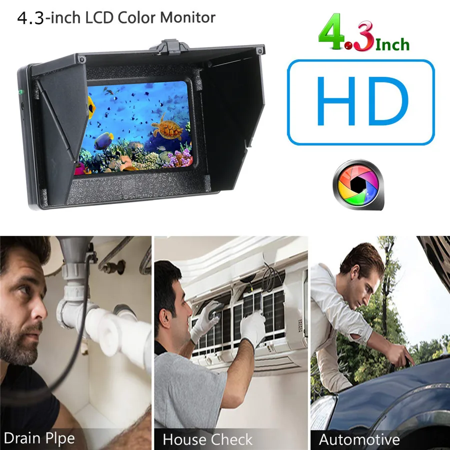 GAMWATER 4.3" IPS Sewer Pipe Inspection Camera 17MM/22MM Endoscope Camera HD 1200TVL IP68 5600MHA Battery Borescope