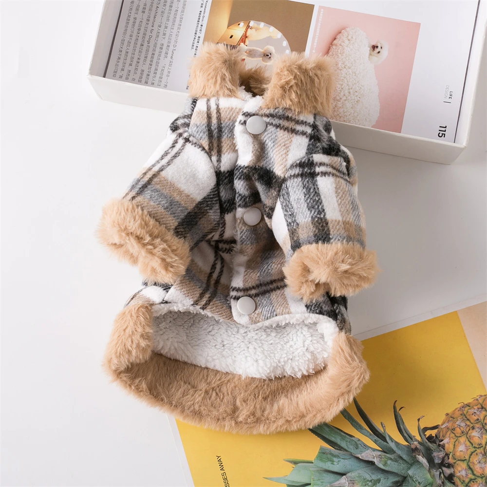 Winter Pet Clothes Warm Dog Plaid Jacket for Small Dogs Cats Soft Puppy Kitten Coat Chihuahua Yorkshire Sweatshirt Pet Supplies